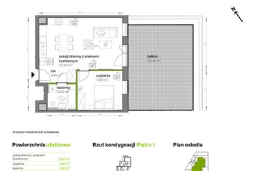 Rzut - Mieszkanie na sprzedaż 2 pokoje o powierzchni 49,24 m² - numer AA0102 w Ptasia Vita