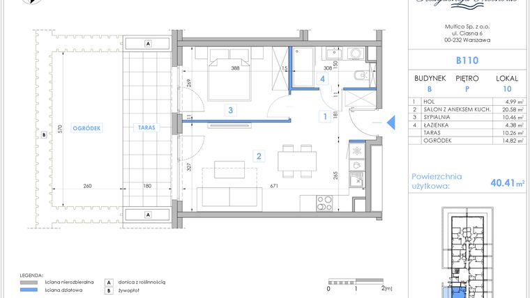 Rzut - Mieszkanie na sprzedaż 2 pokoje o powierzchni 40,33 m² - numer B110 w Rezydencja Niechorze II