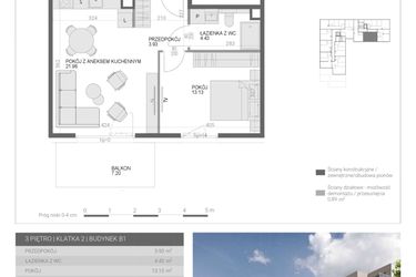 Rzut - Mieszkanie na sprzedaż 2 pokoje o powierzchni 43,47 m² - numer M55 w Modern House II