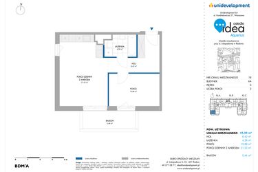 Rzut - Mieszkanie na sprzedaż 2 pokoje o powierzchni 45,2 m² - numer 6A/18 w Osiedle Idea Aquarius