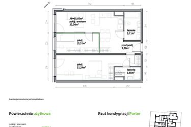 Rzut - Mieszkanie na sprzedaż 3 pokoje o powierzchni 65,65 m² - numer A06 w Traugutta Vita