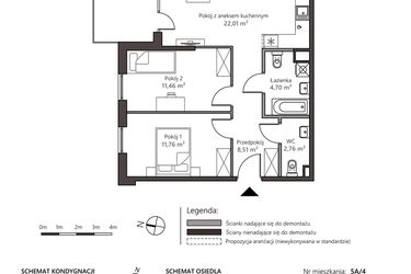 Rzut - Mieszkanie na sprzedaż 3 pokoje o powierzchni 61,2 m² - numer 5A/4 w Nowy Goszyn
