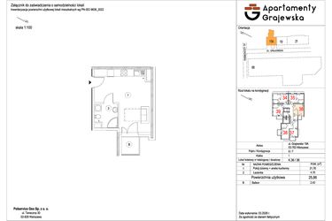 Rzut - Mieszkanie na sprzedaż 1 pokój o powierzchni 25,82 m² - numer M-36 w Apartamenty Grajewska