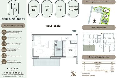 Rzut - Mieszkanie na sprzedaż 2 pokoje o powierzchni 47,77 m² - numer B3.0_3 w Perła Północy etap 2