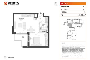 Rzut - Mieszkanie na sprzedaż 2 pokoje o powierzchni 43,92 m² - numer 41 w Locus 2