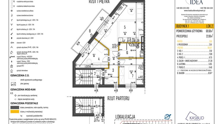 Rzut - Mieszkanie na sprzedaż 3 pokoje o powierzchni 68,68 m² - numer 1-L2 w Osiedle Idea etap I