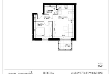 Rzut - Mieszkanie na sprzedaż 2 pokoje o powierzchni 43,32 m² - numer C.7 w Narcyzowe Wzgórza II