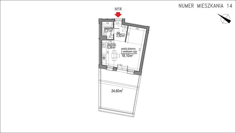 Rzut - Mieszkanie na sprzedaż 1 pokój o powierzchni 30,59 m² - numer 3m.14 w Osiedle Rytm etap 2