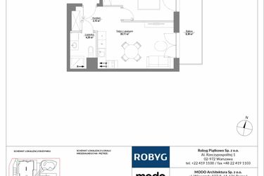 Rzut - Mieszkanie na sprzedaż 2 pokoje o powierzchni 40,05 m² - numer H1_1M04 w Piątkowo Residence etap II