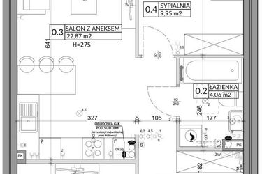Rzut - Mieszkanie na sprzedaż 3 pokoje o powierzchni 57,39 m² - numer 53A w Osiedle Młodych etap VIII