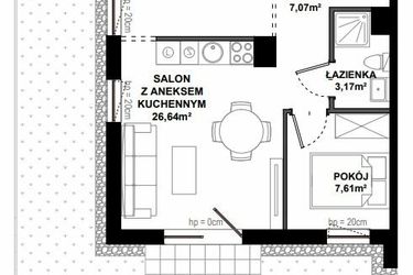 Rzut - Mieszkanie na sprzedaż 2 pokoje o powierzchni 45,7 m² - numer A.10 w Apartamenty Bałtyk