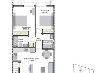 Rzut - Dom na sprzedaż 2 pokoje o powierzchni 66,81 m² - numer 2 w Domy w San Pedro del Pinatar - 43608777