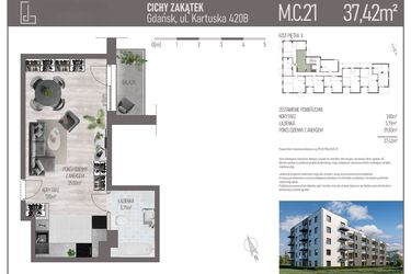 Rzut - Mieszkanie na sprzedaż 1 pokój o powierzchni 37,42 m² - numer M.C.21 w Cichy Zakątek