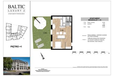 Rzut - Mieszkanie na sprzedaż 1 pokój o powierzchni 45,68 m² - numer 1.10 w Baltic Luxury 2