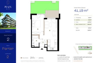 Rzut - Mieszkanie na sprzedaż 2 pokoje o powierzchni 41,19 m² - numer B5M2 w Plaza City