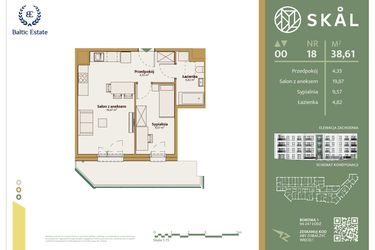 Rzut - Mieszkanie na sprzedaż 2 pokoje o powierzchni 38,61 m² - numer M.18 w Skal