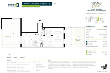 Rzut - Mieszkanie na sprzedaż 1 pokój o powierzchni 116,91 m² - numer AC0008 w Viva Cité 2