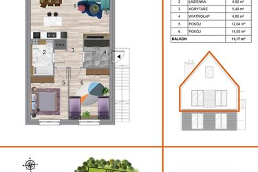 Rzut - Mieszkanie na sprzedaż 3 pokoje o powierzchni 73,73 m² - numer 12B2 w Osiedle Tymiankowe w Krzeptowie