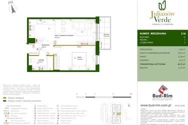 Rzut - Mieszkanie na sprzedaż 2 pokoje o powierzchni 40,15 m² - numer 16 w Julianów Verde