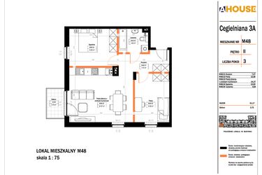 Rzut - Mieszkanie na sprzedaż 3 pokoje o powierzchni 61,17 m² - numer 48 w Osiedle StaLove etap II