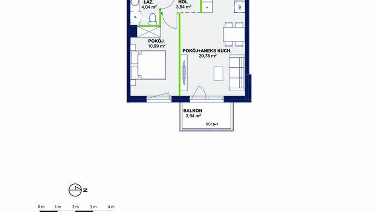 Rzut - Mieszkanie na sprzedaż 2 pokoje o powierzchni 39,75 m² - numer 81 w Wolne Miasto etap VII