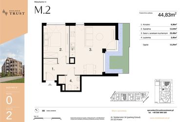 Rzut - Mieszkanie na sprzedaż 2 pokoje o powierzchni 44,83 m² - numer B - M.2 w Dzielnica Trust