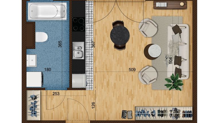 Rzut - Mieszkanie na sprzedaż 1 pokój o powierzchni 34,3 m² - numer 6.12 w Nowe Zabrze