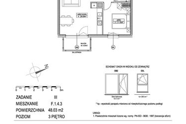 Rzut - Mieszkanie na sprzedaż 2 pokoje o powierzchni 47,84 m² - numer F.1.4.3 w Atut III