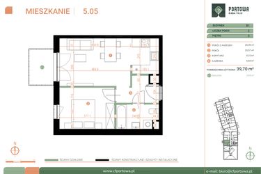 Rzut - Mieszkanie na sprzedaż 2 pokoje o powierzchni 39,7 m² - numer M.05.05 w Casa Feliz Portowa II