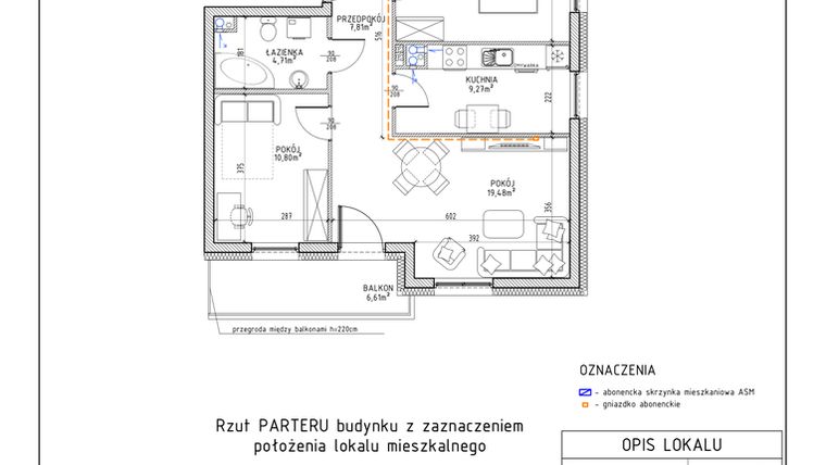 Rzut - Mieszkanie na sprzedaż 3 pokoje o powierzchni 63,95 m² - numer 7 w Osiedle Foresto