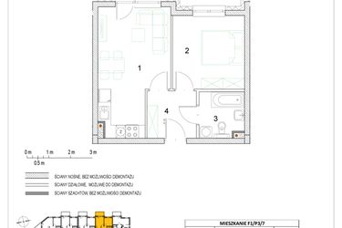 Rzut - Mieszkanie na sprzedaż 2 pokoje o powierzchni 37,23 m² - numer F1/P3/7 w Osiedle Jodłowa bud. F
