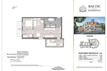 Rzut - Mieszkanie na sprzedaż 3 pokoje o powierzchni 67,32 m² - numer 1.08 w Baltic Luxury Residence