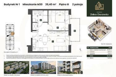 Rzut - Mieszkanie na sprzedaż 2 pokoje o powierzchni 39,4 m² - numer B1.M30 w Osiedle Zielona Chorzowska