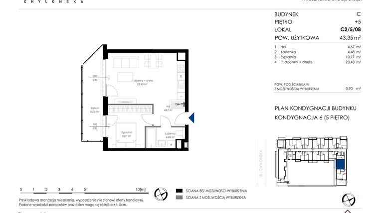 Rzut - Mieszkanie na sprzedaż 2 pokoje o powierzchni 43,35 m² - numer C2/5/08 w Chylońska STO10 etap III