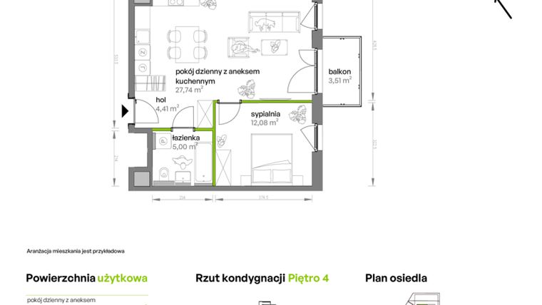 Rzut - Mieszkanie na sprzedaż 2 pokoje o powierzchni 49,23 m² - numer AA0402 w Ptasia Vita