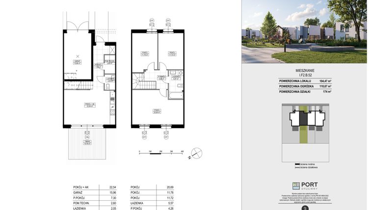 Rzut - Dom na sprzedaż 4 pokoje o powierzchni 104,47 m² - numer I.F2.B.52 w Port Drzewny