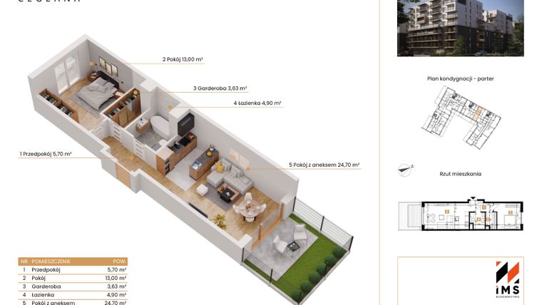 Rzut - Mieszkanie na sprzedaż 2 pokoje o powierzchni 51,44 m² - numer B.0.1 w Rondo Ceglana etap II