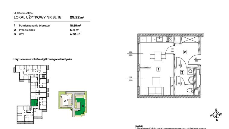 Rzut - Mieszkanie na sprzedaż 1 pokój o powierzchni 29,22 m² - numer BL.16 w Parkove Love - apartamenty inwestycyjne