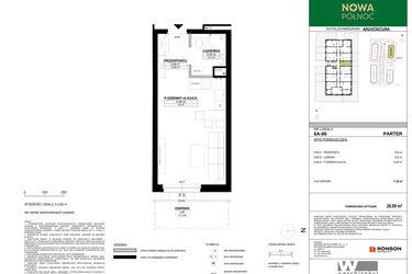 Rzut - Mieszkanie na sprzedaż 1 pokój o powierzchni 26,09 m² - numer 6A-06 w Nowa Północ etap 2A