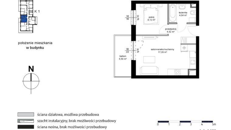 Rzut - Mieszkanie na sprzedaż 2 pokoje o powierzchni 33,96 m² - numer 18 w Kwarcowe Wzgórze - bud. 2