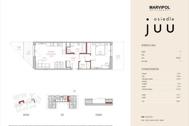 Rzut - Mieszkanie na sprzedaż 2 pokoje o powierzchni 51,54 m² - numer B.M007 w Osiedle Juu