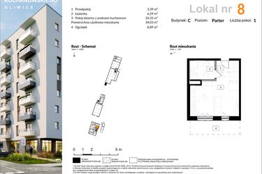 Rzut - Mieszkanie na sprzedaż 1 pokój o powierzchni 34,03 m² - numer C.8 w Osiedle Kochanowskiego - Gliwice