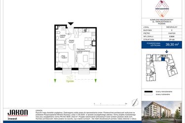 Rzut - Mieszkanie na sprzedaż 2 pokoje o powierzchni 39,3 m² - numer E.B35 w Wieruszowska E