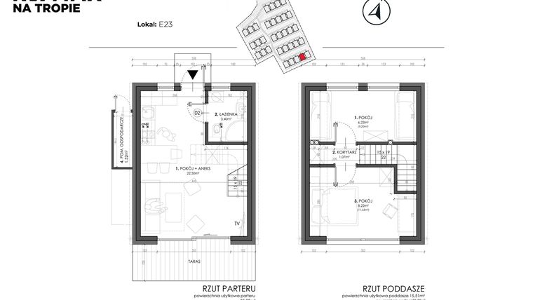 Rzut - Dom na sprzedaż 3 pokoje o powierzchni 49,8 m² - numer E23 w Sea House Wicie