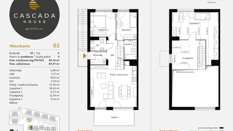 Rzut - Mieszkanie na sprzedaż 4 pokoje o powierzchni 89,44 m² - numer 10.2 w CASCADA House