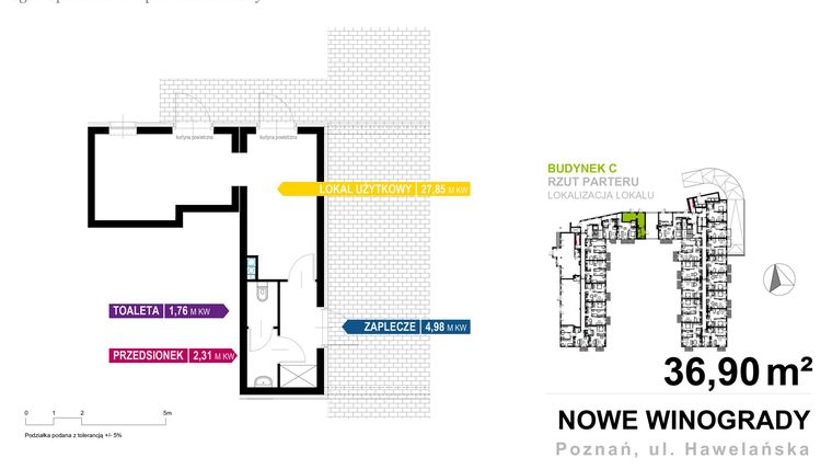 Rzut - Lokal użytkowy na sprzedaż 1 pokój o powierzchni 36,9 m² - numer C.LU.03 w Nowe Winogrady
