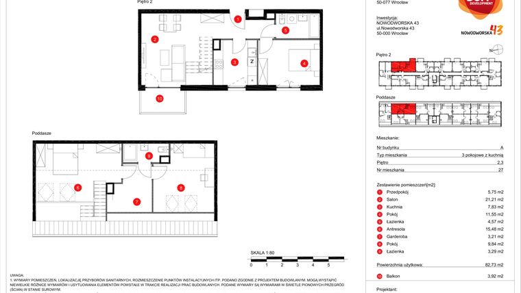 Rzut - Mieszkanie na sprzedaż 4 pokoje o powierzchni 80,64 m² - numer 27 w Nowodworska 43