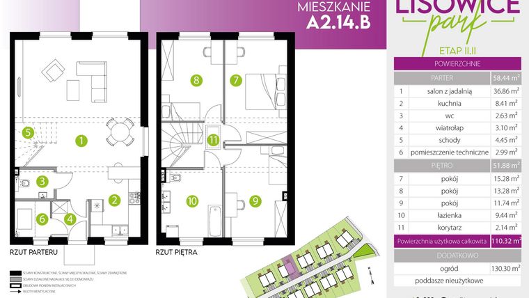 Rzut - Mieszkanie na sprzedaż 4 pokoje o powierzchni 110,32 m² - numer A.2.14.B w Lisowice Park etap 2+