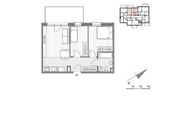Rzut - Mieszkanie na sprzedaż 3 pokoje o powierzchni 48,51 m² - numer 1.2-12 w Stawowa