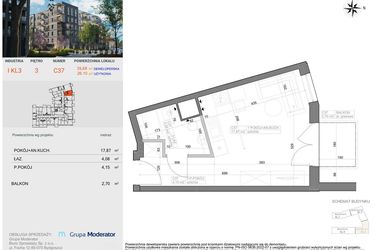 Rzut - Mieszkanie na sprzedaż 1 pokój o powierzchni 26,1 m² - numer I-C37 w Industria etap I-D